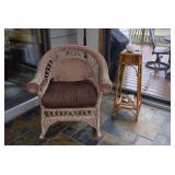 Wicker Chair w Pad, Plant Stand w Shells