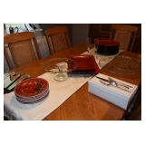 Seasonal Plates, Red Dishes, Silverware Set, Cake Plate, & Glass Serving Plate