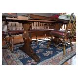 Trestle Farmhouse Table with Bench & Chairs, Area Rug