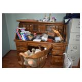 Roll Top Desk, Chair, Office Supplies