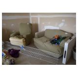 Loveseat, Recliner, Extension Cords, & Folding Table