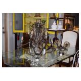 Chandelier Fixture, Glass Dining Table, Chairs