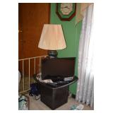 Side Table, Computer Screen, Table Lamp, & Electronics