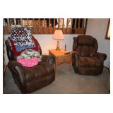 Recliner Chairs, Blankets, Pillow, Side Table, Lamp