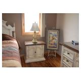 Side Table, Lamp, & Art on Stand