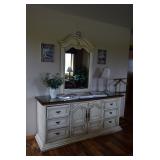 Dresser W/Mirror, Lamp, Wall Art, Frames, Floral Arrangement