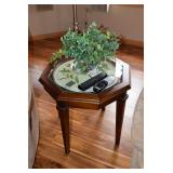 Side Table Clock & Artificial Plant