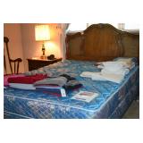 Bed, Headboard, Side Table, Lamp, Linens