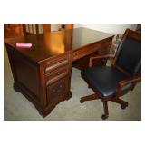 Desk W/Leather Chair on Wheels