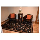 Leather Club Chairs, Pillows, Accent Table, Home Decor, Area Rug