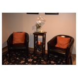 Leather Club Chairs, Pillows, Accent Table, Home Decor, Area Rug