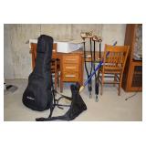 Guitar, Guitar Stand, Desks, Chairs, Crutches