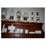 Hobnail Milk Glass Pieces & Hurricane Lamps