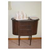 Small Vintage Cabinet & Milk Glass Serverware