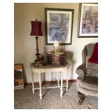 Vintage Side Table, Lamp, Radio, Art, & Decor