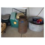 Vintage Milk Jug, Wash Tub, & Items