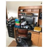 Desk, Monitor and Office Supplies