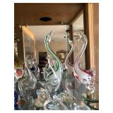Colored glass swans