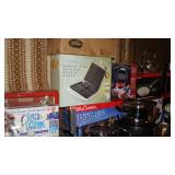 Belgian waffle maker, Betty Crocker indoor barbecue, silver tarnish remover, pots and pans