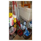 Mop, bleach, dustpans