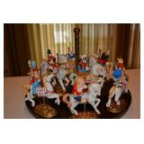 Wooden Base with 12 characters on Carousel horses - Mickey, Huey (nephew), Pinocchio, Pluto, Goofy, 