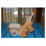 Pluto pulling a cart - Ceramic Planter - Pluto and Walt Disney Prod on bottom - small crack in cart