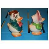 Donald and Daisy Duck - ceramic salt and pepper shakers- marked with Japan on bottom- slight crack (