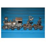 Hudson Pewter - three (3) Disney train cars - Engine, Mickey Mouse, Donald Duck with cymbals