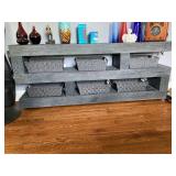 Gray Wood Shelving Unit with Baskets