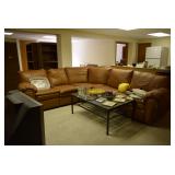Brown leather sectional sofa