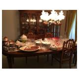dishware dining room table and hutch