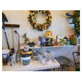 garage items and christmas wreath 