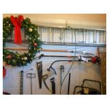 ladder tools and Christmas wreath 