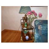 cart lamp and vases 