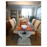 beautiful stone and glass table with seven chairs 