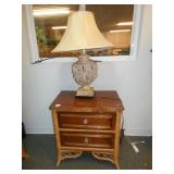 wicker and wood night stand and lamp 