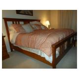 headboard, mattress, comforter and pillows 