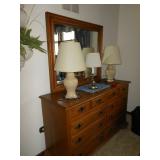dresser with mirror and lamps 