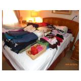 headboard and mattress and clothes 