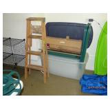 ladder and plastic bins 