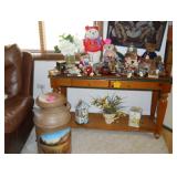 sofa table and antique canister 