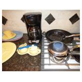 coffee pot and pots and pans 