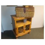 cabinet and wicker trunk 