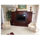 entertainment center and arm chairs 