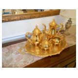 gold tea set and tray 