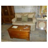 love seat and wood chest 