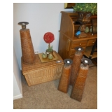 wicker candle holders and basket 