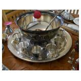 silver punch bowl and cups 