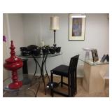 glass top table and chair