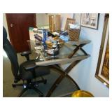 glass desk and office chair 